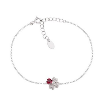 1 - Bracciale quadrifoglio e cuore donna Amen Argento 925 BRQUBR con zirconi bianchi e rosso