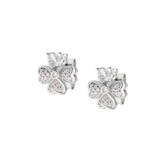 1 - Four-leaf clover and heart woman earrings Amen Silver 925 EQUSBB with white zircons