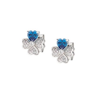 1 - Orecchini quadrifoglio e cuore donna Amen Argento 925 EQUSBBL con zirconi blu