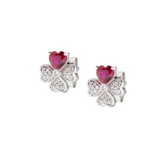 1 - Women's four-leaf clover and heart earrings Amen Silver 925 EQUSBR with white and red zircons