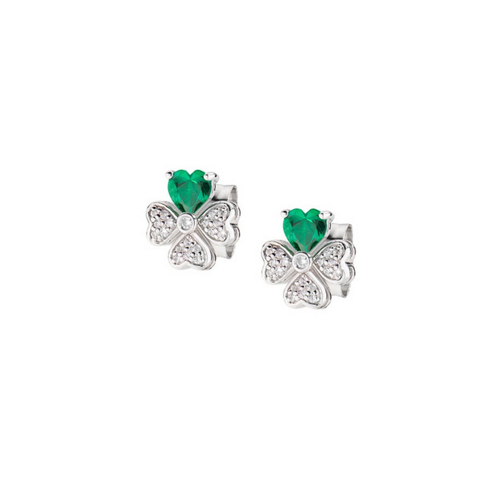 1 - Women's four-leaf clover and heart earrings Amen Silver 925 EQUSBV with white and green zircons