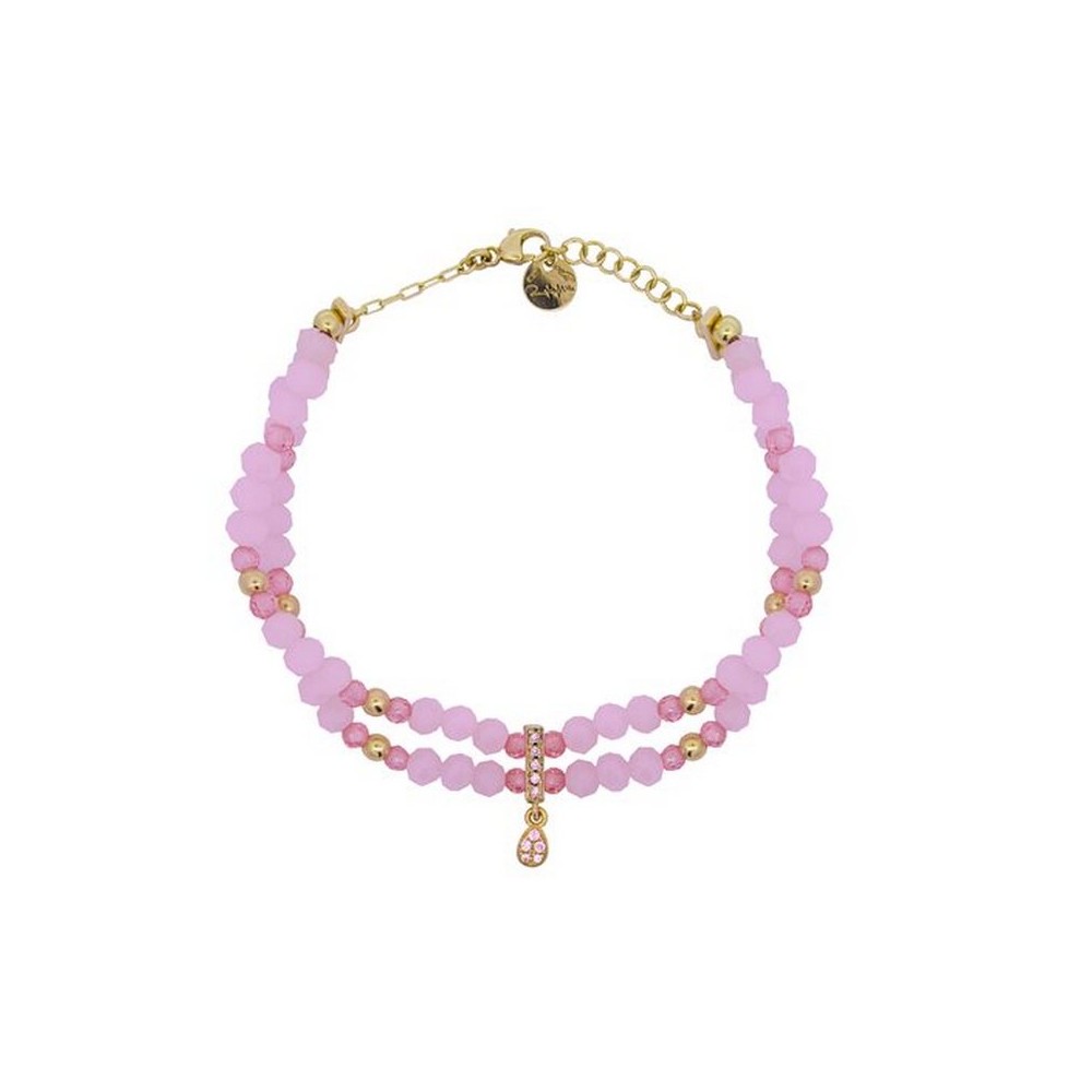 1 - Bracciale donna Rue Des Mille doppio filo Argento con zirconi rosa BRZ-014 M4 AU