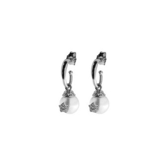 1 - Orecchini cerchietto donna Rue des Mille Galactica perla con stella ORZ-013 M2 RH Argento 925