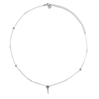 1 - Collana donna Rue des Mille Galactica perla con zirconi GRZ-013 M5 RH Argento 925