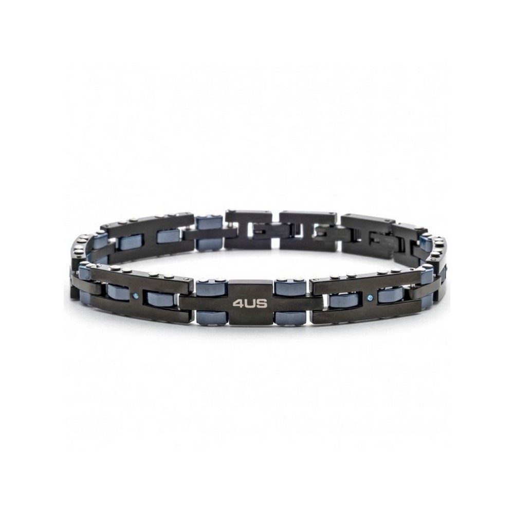 1 - 4US Cesare Paciotti men's bracelet 4UBR5595 black steel and blue ceramic with zircons