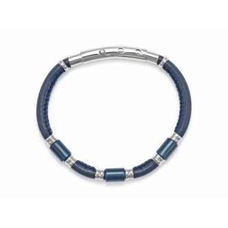 1 - Bracciale uomo 4US Cesare Paciotti 4UBR5653 pelle blu ed acciaio