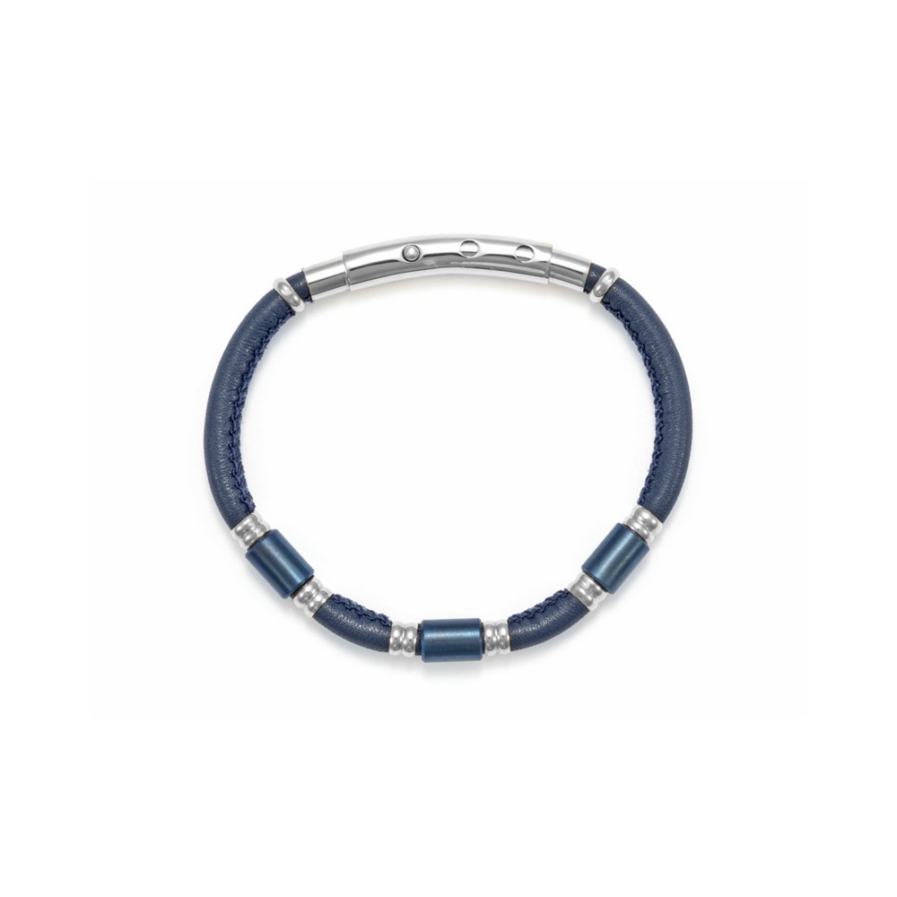 1 - 4US Cesare Paciotti men's bracelet 4UBR5653 blue leather and steel