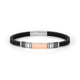 1 - Bracciale uomo Nomination City silicone nero con acciaio PVD Oro Rosa 028809/011