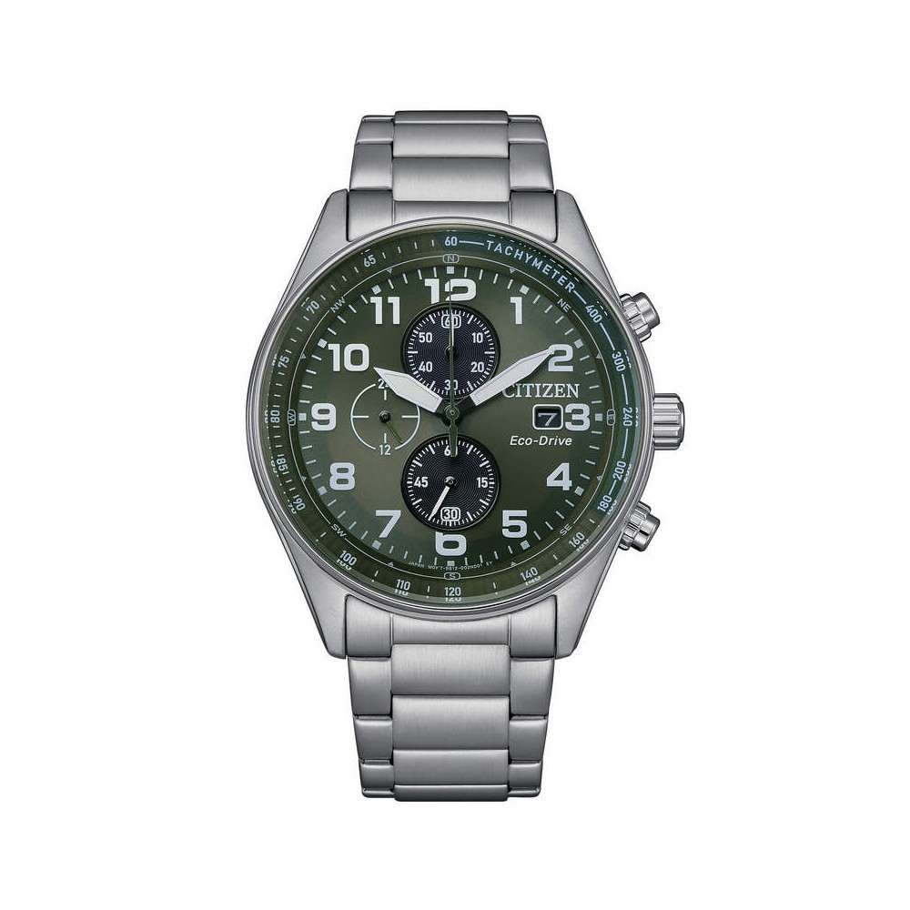 1 - Citizen Urban Eco Drive chronograph man watch green background CA0770-72X