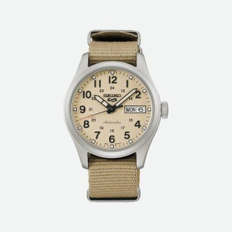 1 - Seiko 5 Sport Military Automatic Watch SRPJ83K1 beige fabric strap