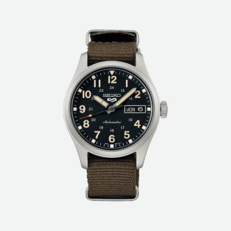 1 - Seiko 5 Sport Military Automatic Watch SRPJ85K1 brown fabric strap