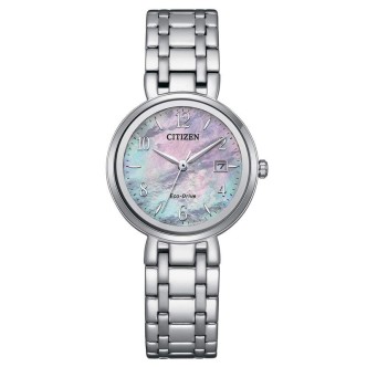 1 - Citizen Lady mother of pearl Eco Drive steel time only watch EW2690-81Y