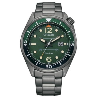 1 - Orologio uomo Citizen Seaplane acciaio brunito AW1717-81X fondo verde