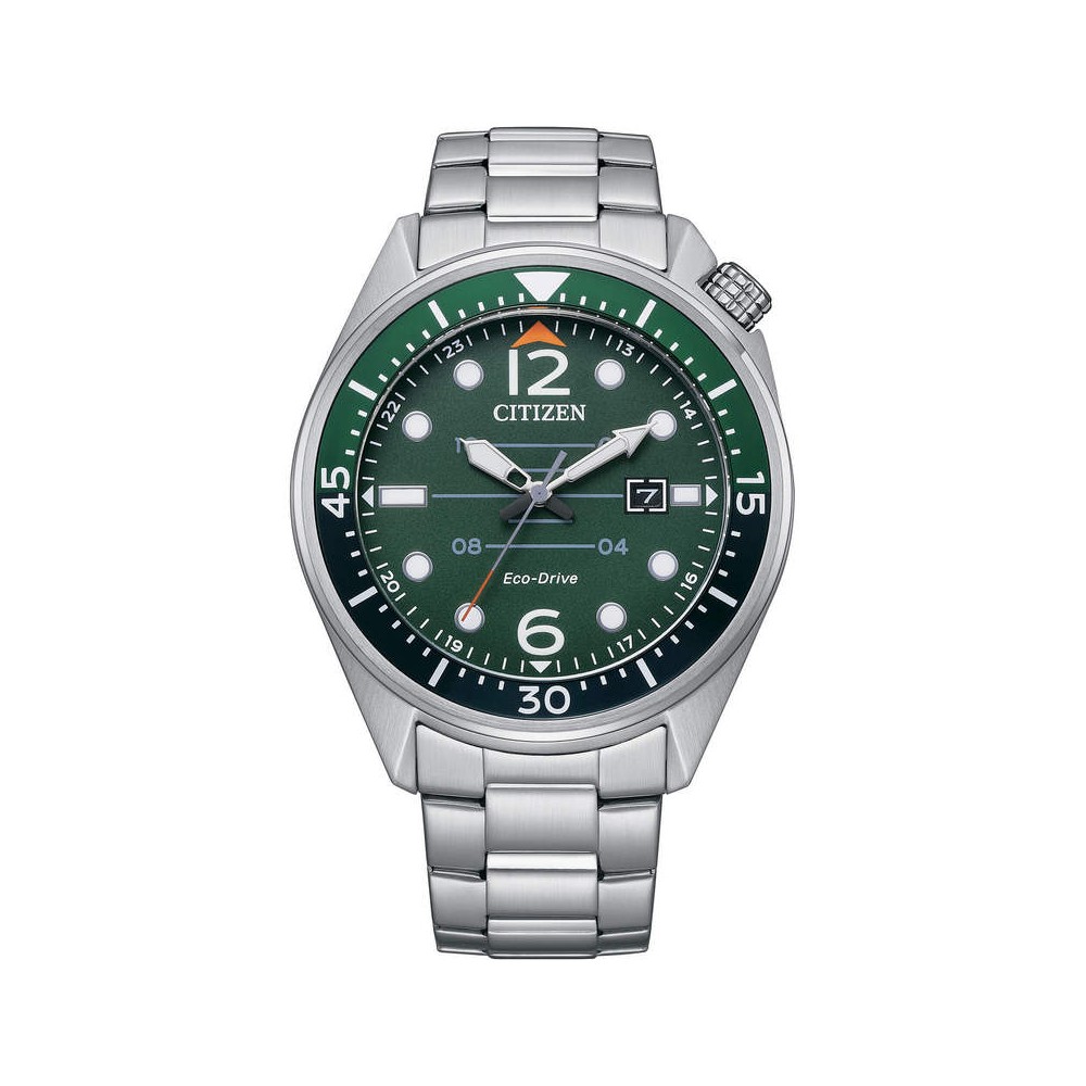 1 - Orologio uomo Citizen Seaplane acciaio AW1715-86X fondo verde