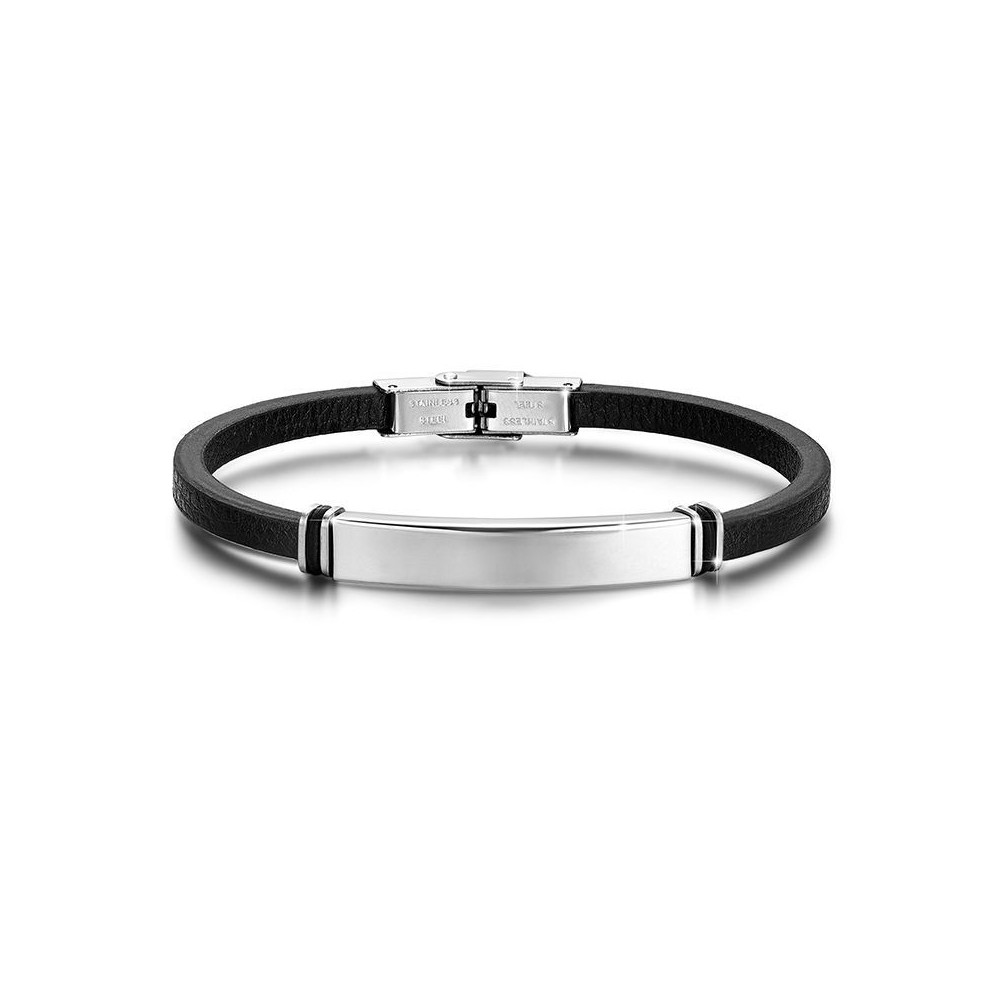 1 - Luca Barra BA1046 bracelet in black leather with steel plate