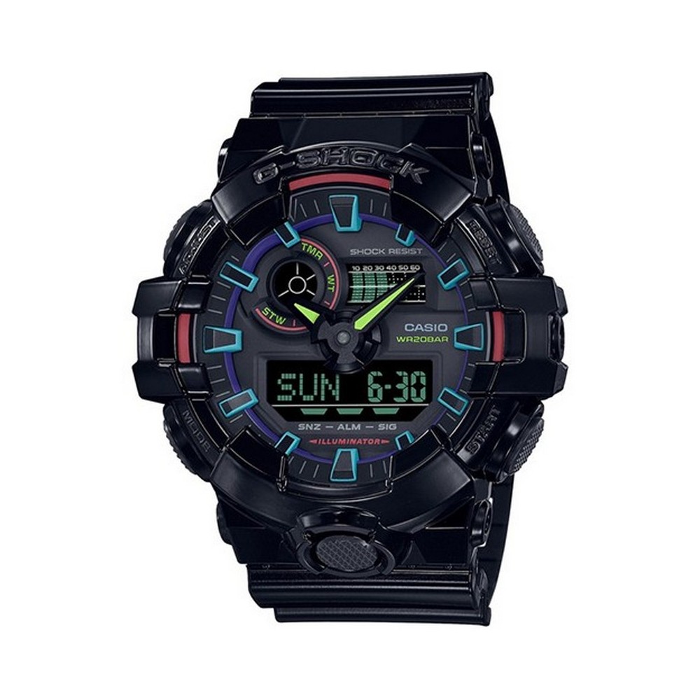 1 - Orologio Casio G-Shock Virtual Rainbow nero GA-700RGB-1AER cassa e bracciale resina