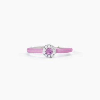 1 - Mabina 523309 Silver woman ring with pink enamel and zircons