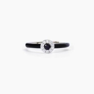 1 - Mabina 523312 Silver woman ring with black enamel and black zircon