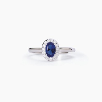 1 - Mabina 523313 Silver woman ring with oval sapphire and zircons