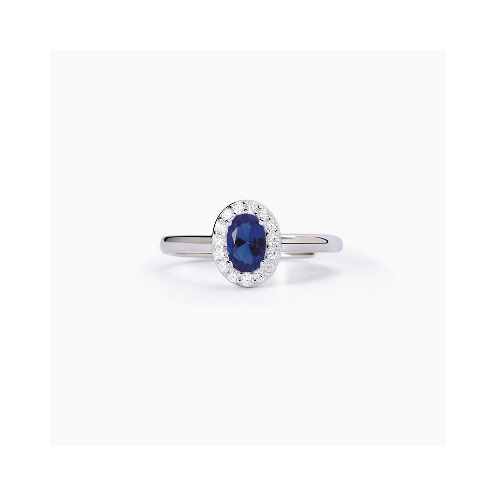 1 - Mabina 523313 Silver woman ring with oval sapphire and zircons