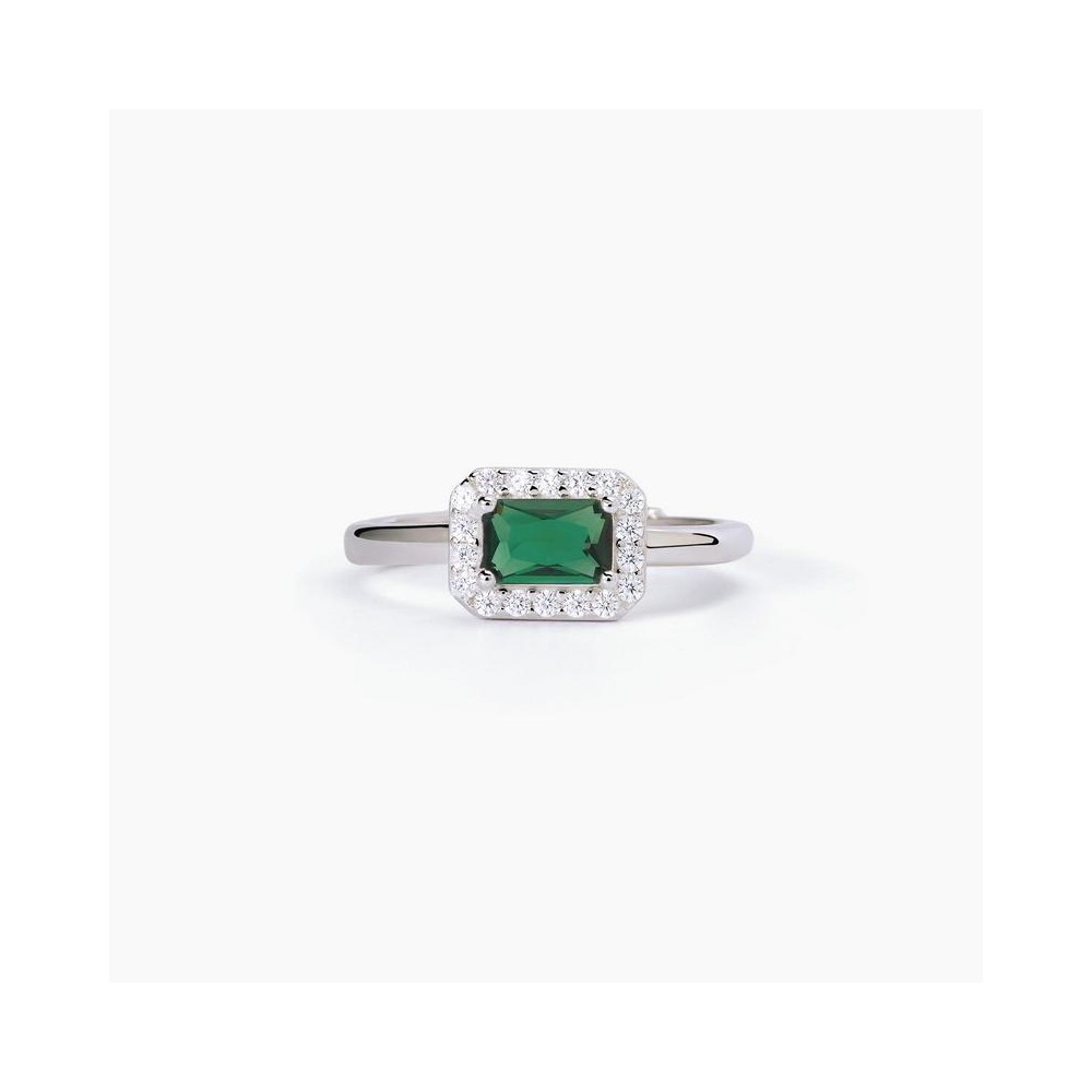 1 - Mabina 523314 Silver woman ring with octagonal emerald and zircons