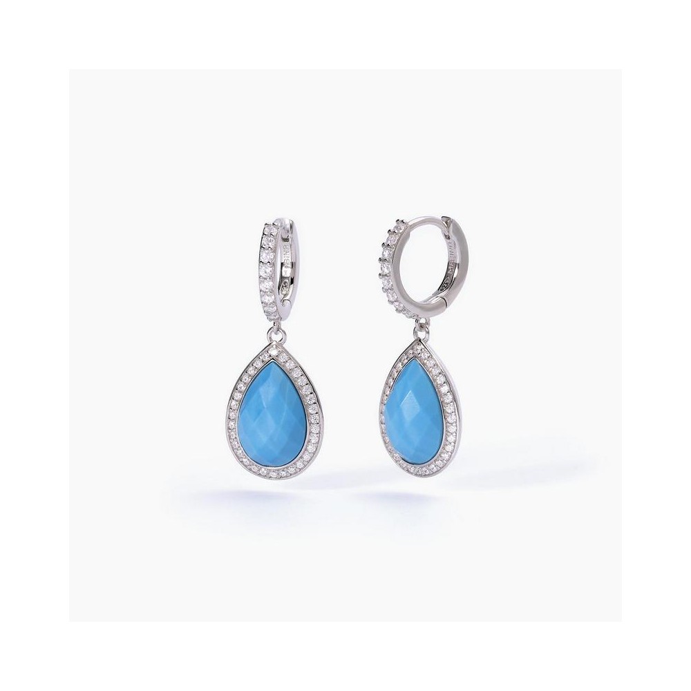 1 - Mabina Silver women's circle earrings with zircons and turquoise 563583