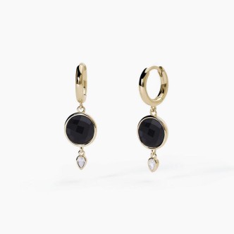 1 - Mabina Silver women's hoop earrings with zircons and black agate 563586