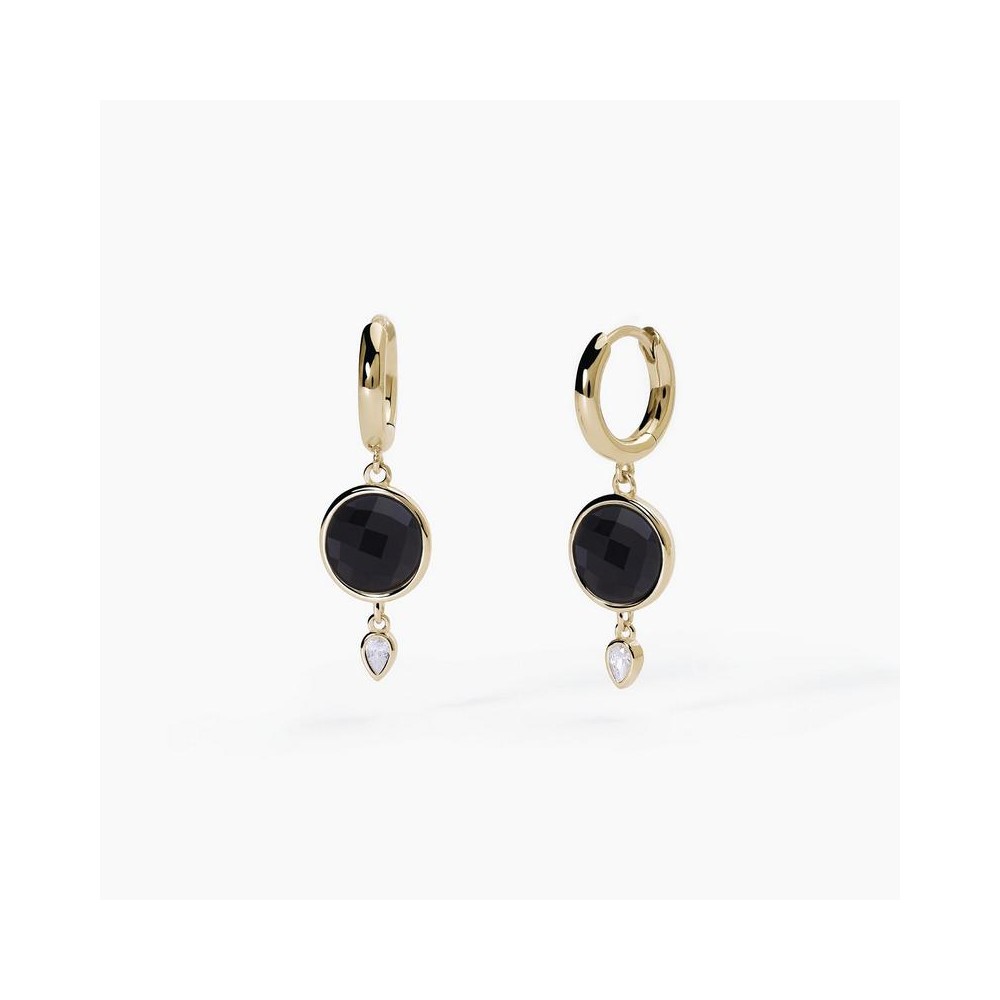 1 - Mabina Silver women's hoop earrings with zircons and black agate 563586