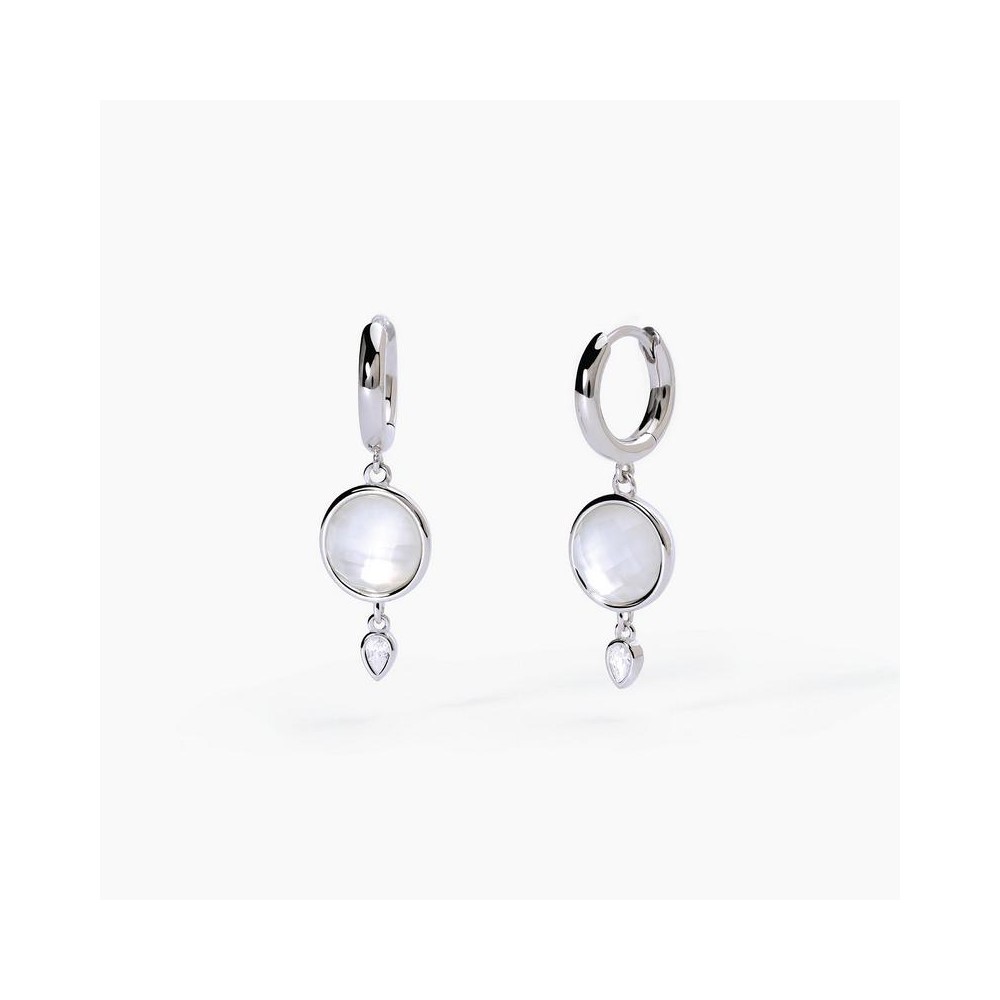 1 - Mabina Silver women's circlet earrings with mother of pearl and crystals 563588