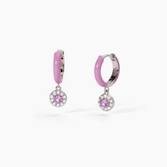 1 - Mabina silver pink hoop earrings with enamel and zircons 563597