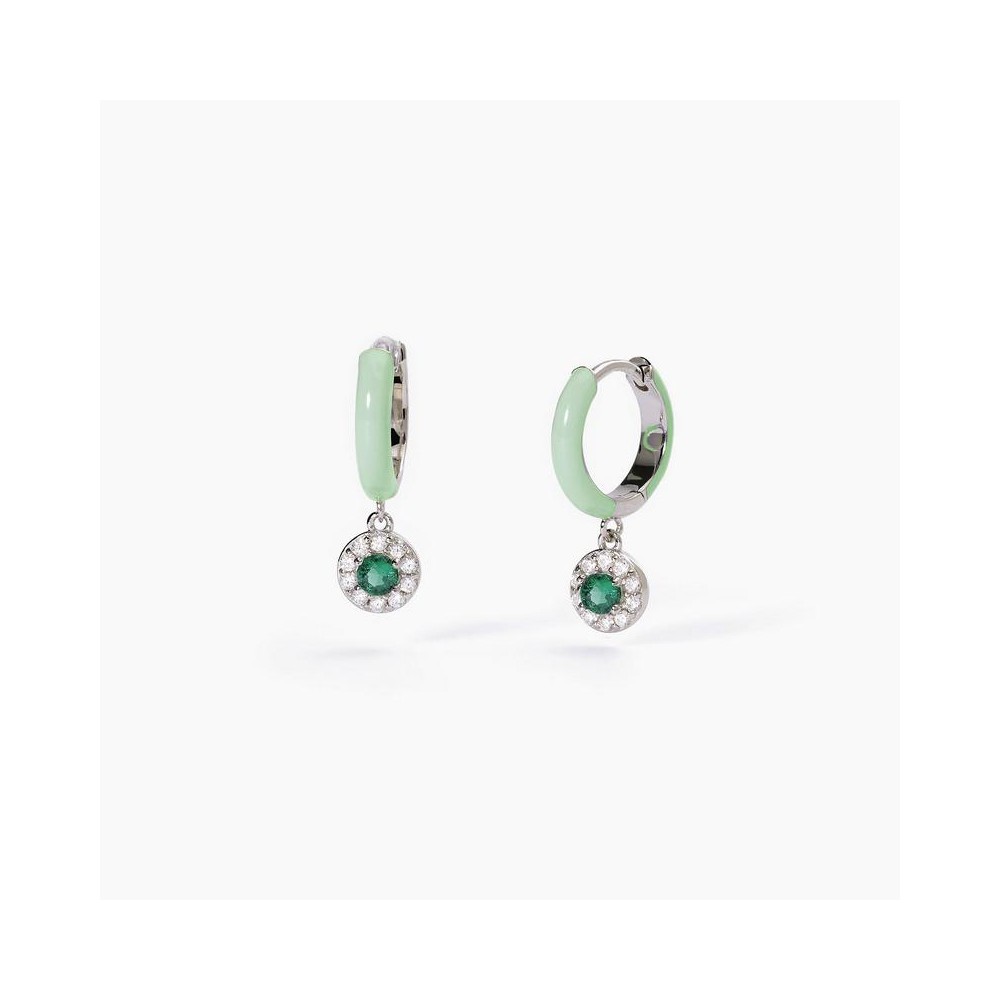 1 - Women's green circlet earrings Mabina Silver with enamel and zircons 563598