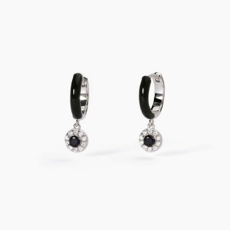 1 - Women's black circlet earrings Mabina Silver with enamel and zircons 563599