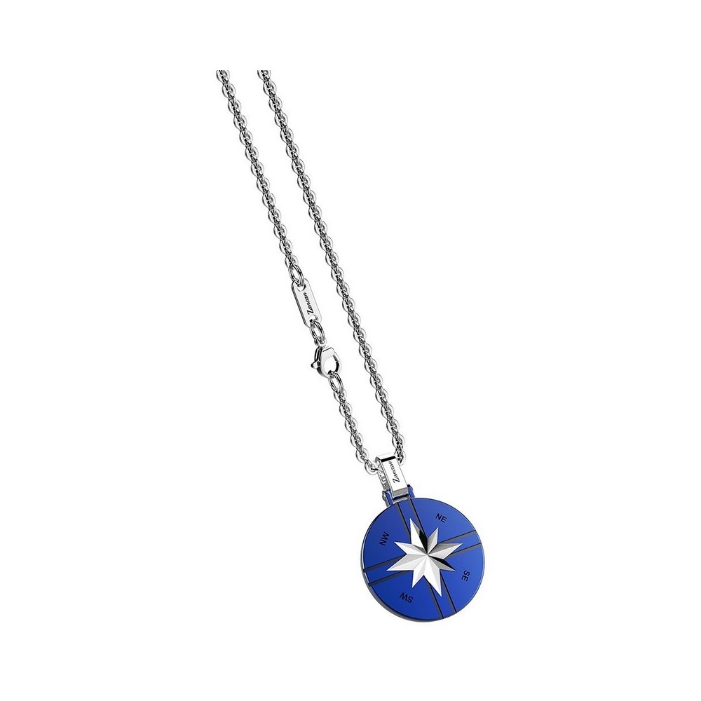 1 - Zancan Hiteck blue wind rose man necklace steel EHC106