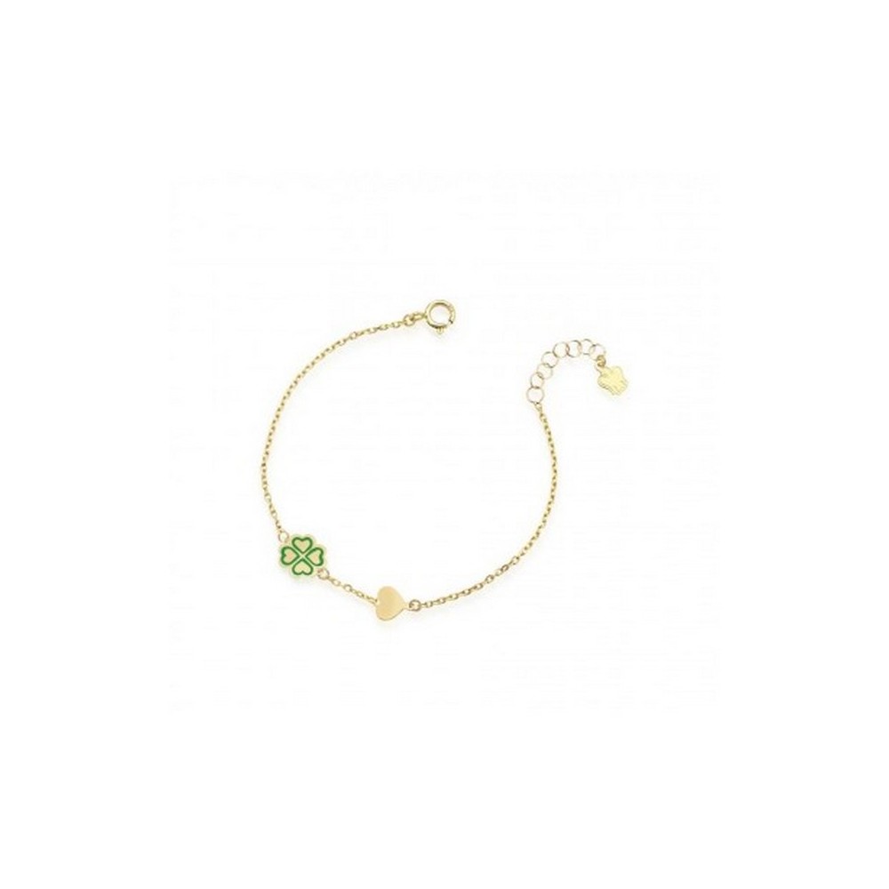 1 - Little girl bracelet with heart and four-leaf clover in 9Kt Yellow Gold Roberto Giannotti NKT391