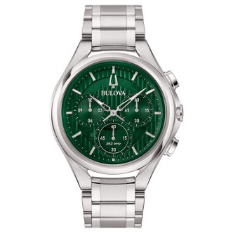 1 - Orologio cronografo uomo Bulova Curv Dress acciaio fondo verde 96A297