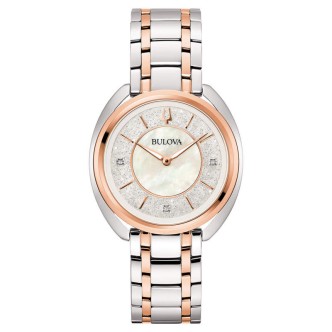 1 - Bulova Duality bicolor mother of pearl woman time only watch with diamonds 98P219