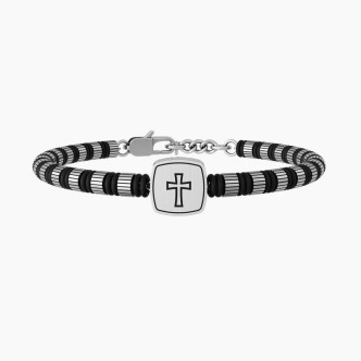 1 - Kidult man bracelet cross Spirituality steel black stones 732067