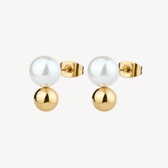 1 - Brosway Perfect BPC23 women's pearl earrings 316L gold-colored steel