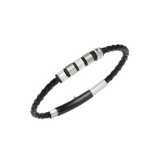 1 - Bracciale uomo Breil Wanderlust TJ3374 acciaio e pelle nera