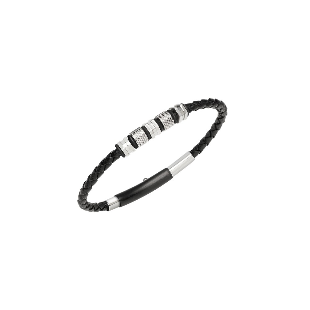 1 - Breil Wanderlust TJ3374 men's bracelet in steel and black leather.