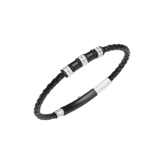 1 - Bracciale uomo Breil Wanderlust TJ3369 acciaio e pelle nera