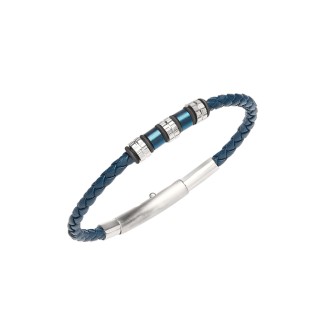 1 - Bracciale uomo Breil Wanderlust TJ3370 acciaio e pelle blu