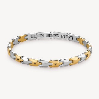 1 - Bracciale uomo Brosway Backliner acciaio bicolor con diamanti neri BBC25