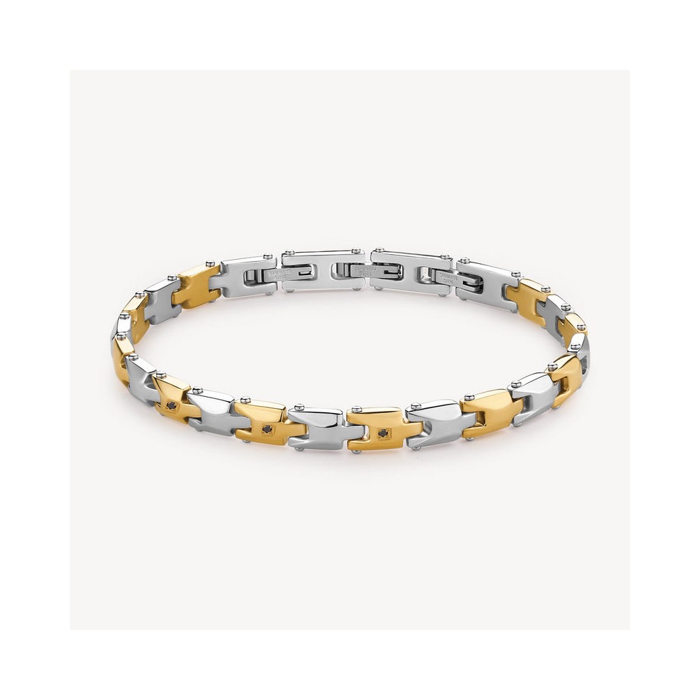 1 - Bracciale uomo Brosway Backliner acciaio bicolor con diamanti neri BBC25