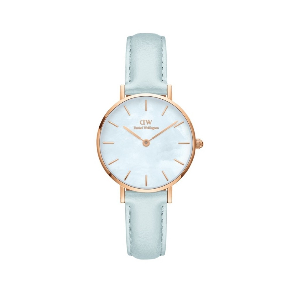 1 - Daniel Wellington Petite Bluebell light blue DW00100635 steel and leather strap women's watch.