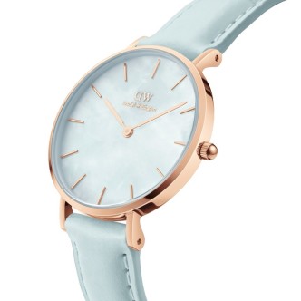 1 - Daniel Wellington Petite Bluebell light blue DW00100635 steel and leather strap women's watch.