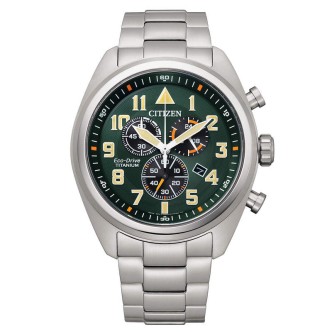 1 - Orologio uomo Citizen Crono Super Titanio AT2480-81X acciaio fondo verde