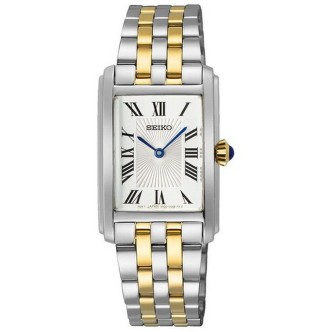 1 - Seiko rectangular two-tone steel time only woman watch SWR087P1