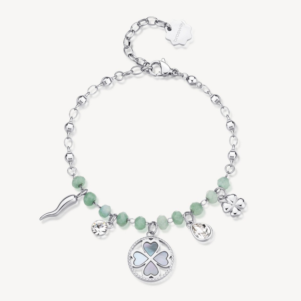 1 - Brosway CHAKRA BHKB135 steel four-leaf clover bracelet for women.