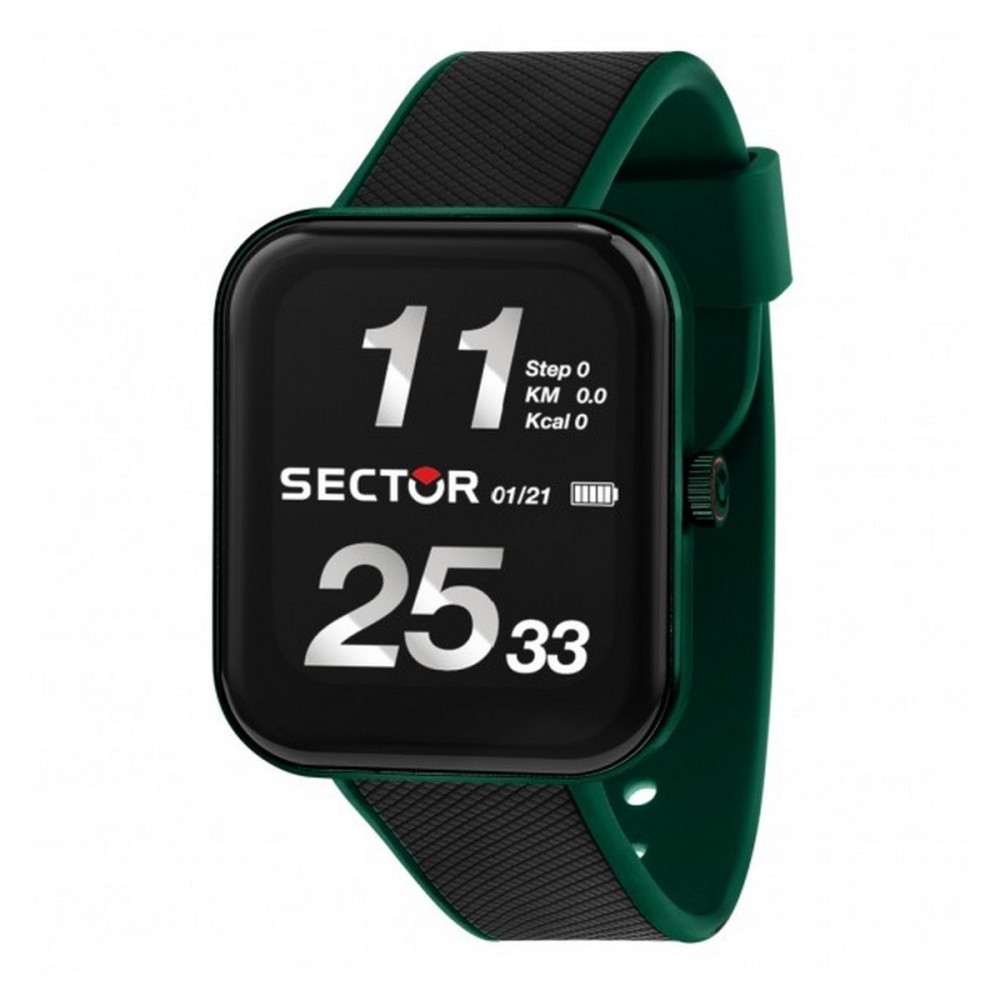 1 - Smartwatch uomo Sector S 03 Pro Light verde e nero R3251171001 cassa rettangolare silicone.